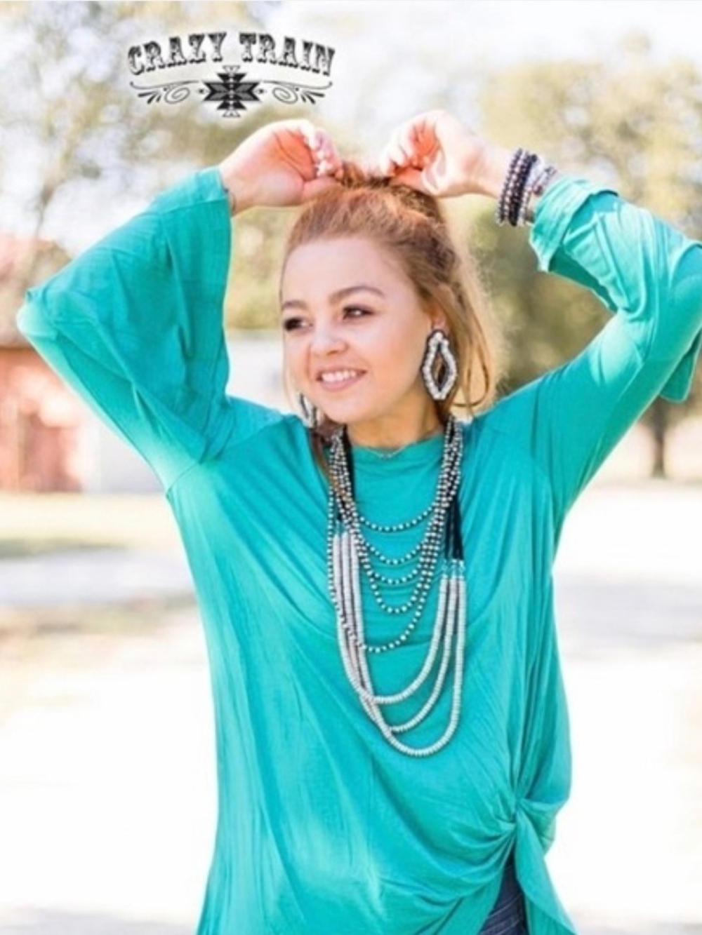 Crazy Train Teal Knotty Long Sleeve Top